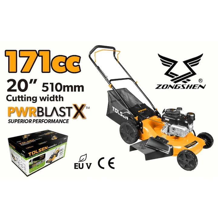 Review TOLSEN Mașina de tuns gazon pe benzină PwrBlastX