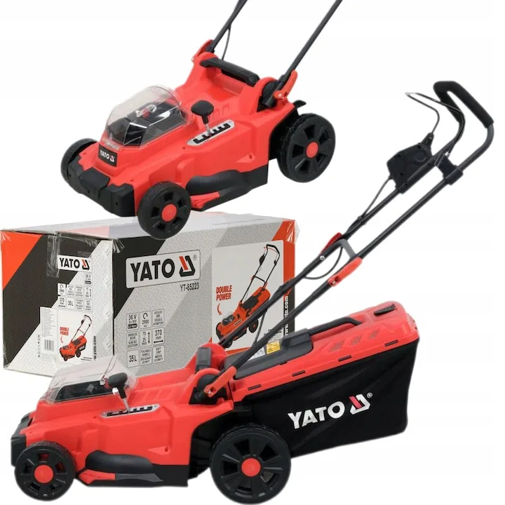 Review Yato Mașina de tuns iarba 2x18V motor fără perii 35 l — lățime de tăiere 370 mm